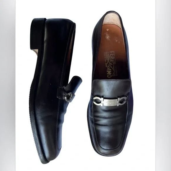 Salvatore Ferragamo Leather Moccasin Loafer Gancini Ornament Dress Shoes Size 10
